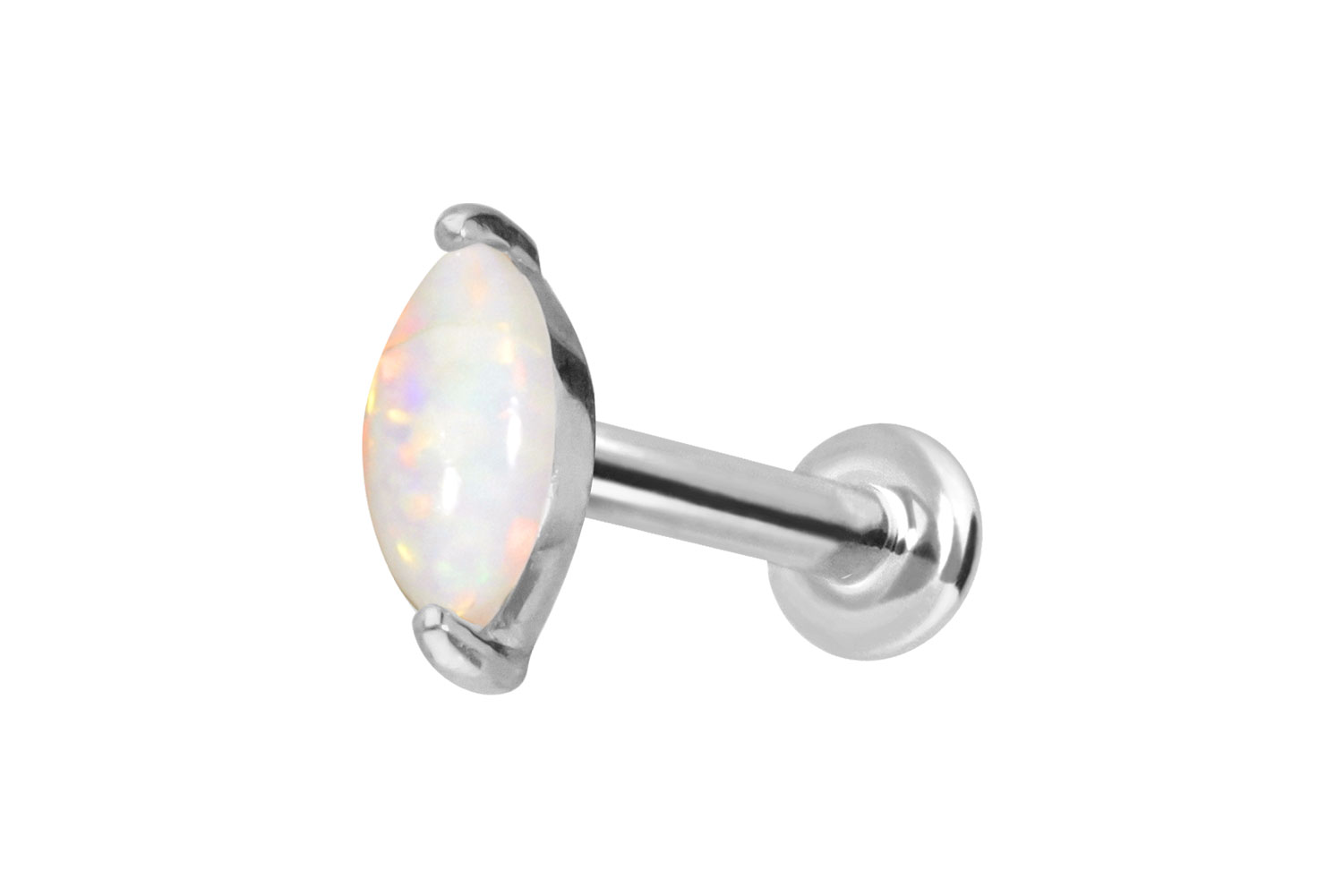14 Karat Gold Labret Piercing mit Push Fit OVALER SYNTHETISCHER OPAL